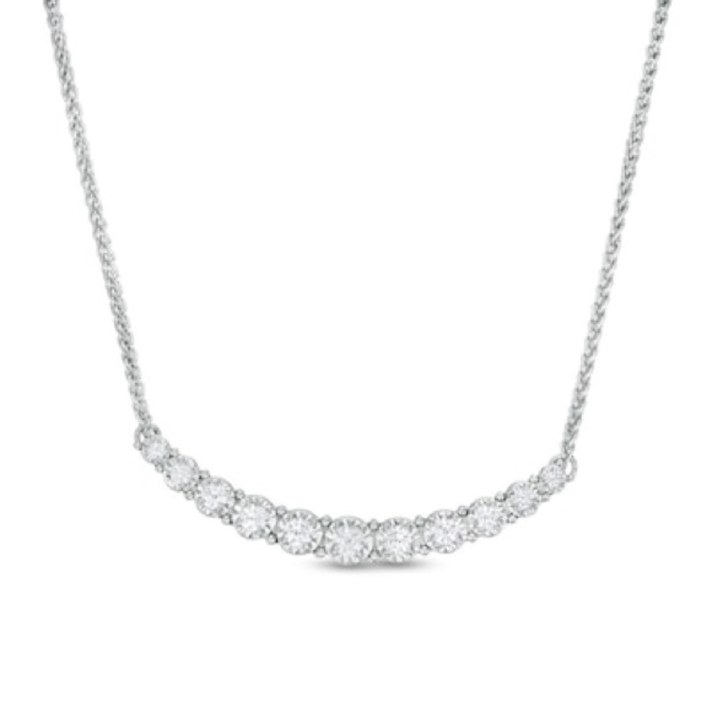 3/4 CT. T.W. Diamond Graduated Curved Bar Necklace in 10K White Gold